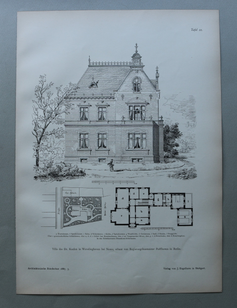 Wood Engraving Architecture Wevelinghoven 1887 Villa of Dr. Kaulen